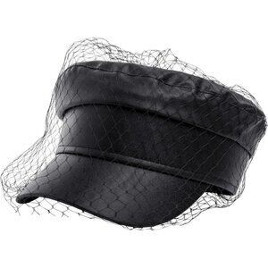 ✨ Sajuzen PU Leather Fiddler Cap Women Black Veil Casual Baker Boy Captain Hats